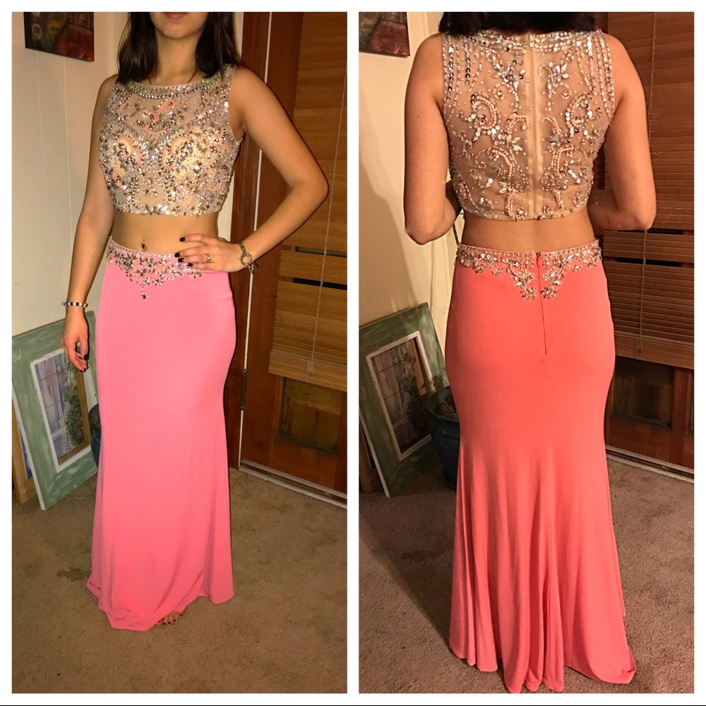Peach two piece Prom Dress